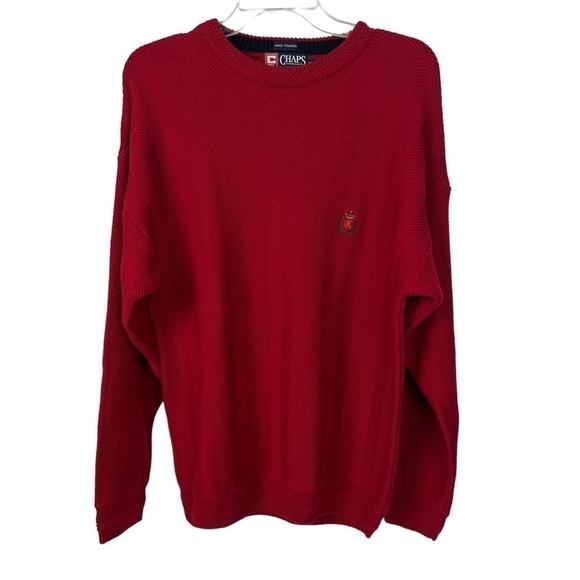 Chaps Ralph Lauren Men’s Pullover Sweater Sz Medium Color Red Stretch Chunky - Picture 1 of 10